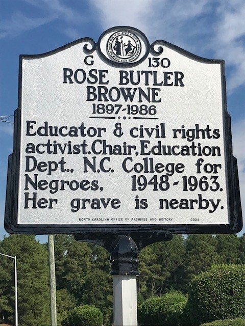 Highway marker installed in 2014 at the entrance of Glenview Memorial Park in Durham, North Carolina, where she was interred.